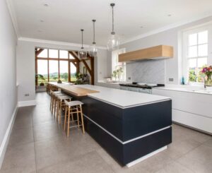 Modern blue and white custom-made kitchen