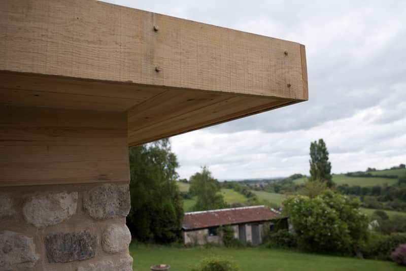 Detail of a green oak timber structure by Bath Bespoke