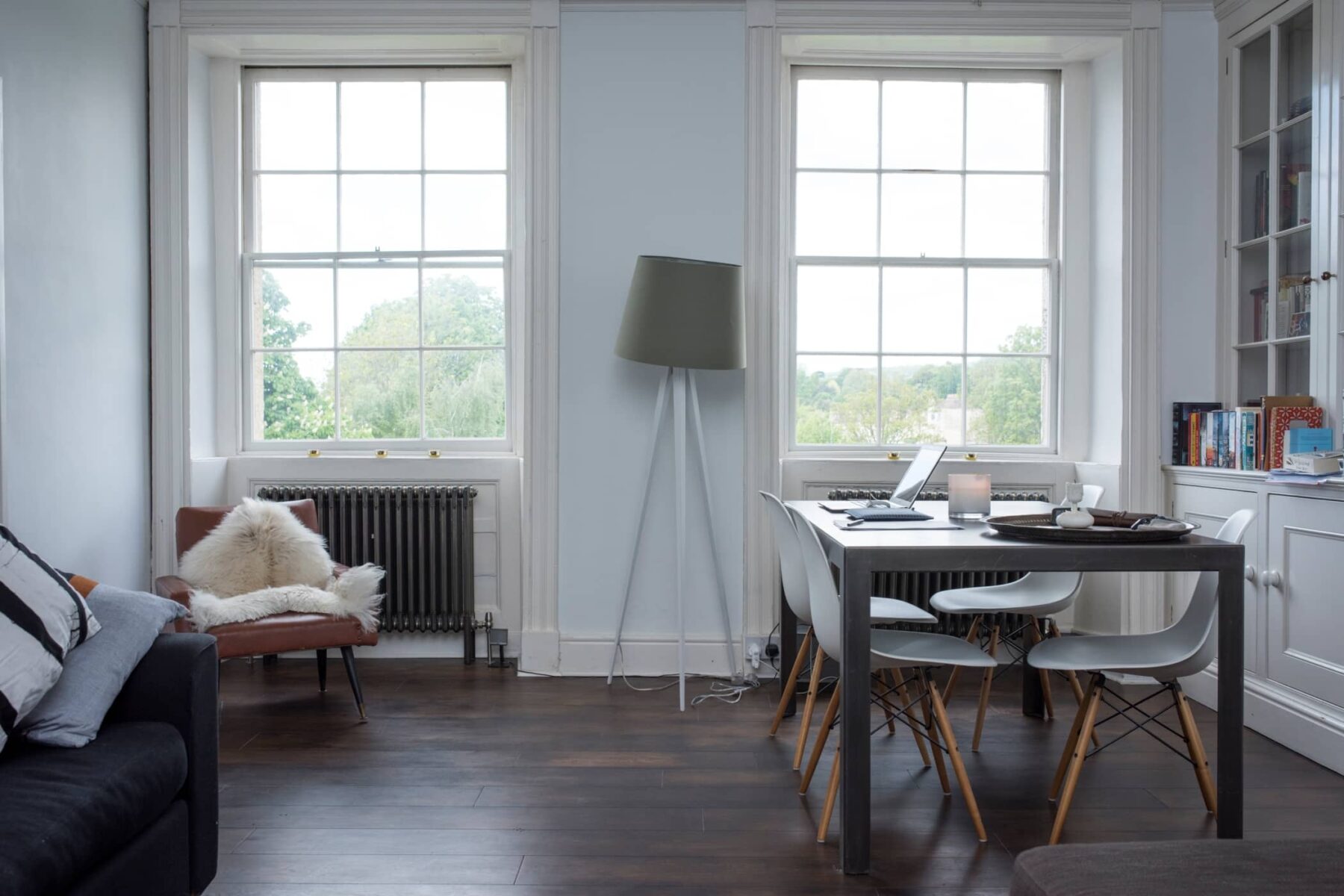 Large sash windows and contemporary furniture