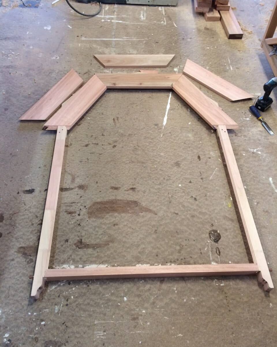 Sections for a hardwood glazed timber door