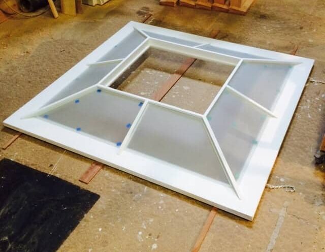 Hardwood timber skylight painted and glazed, prior to installation