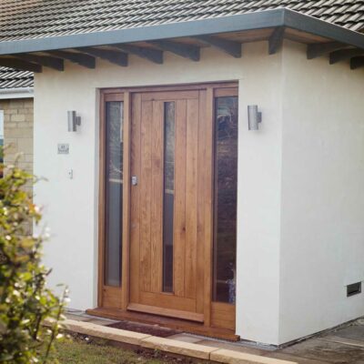 Wooden front door with glass