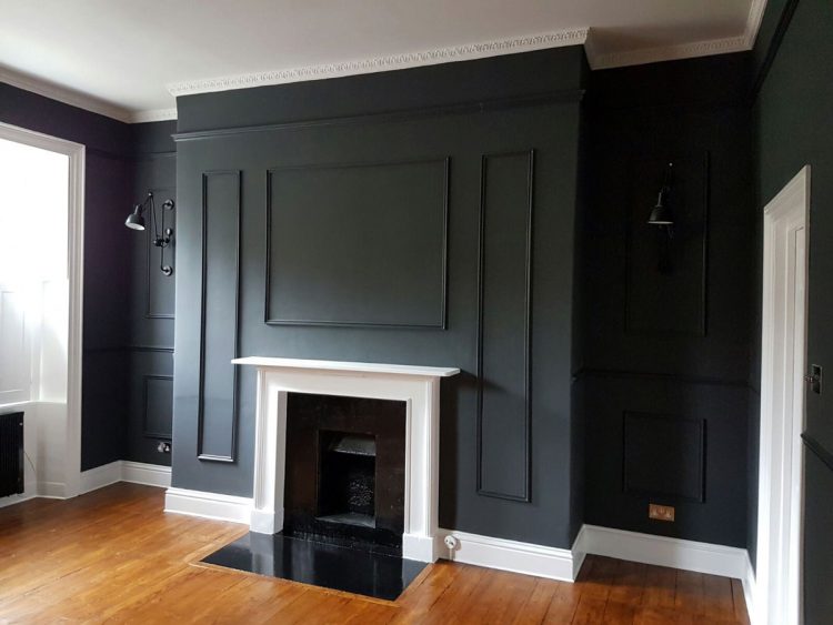 Grey living room with period feature fireplace