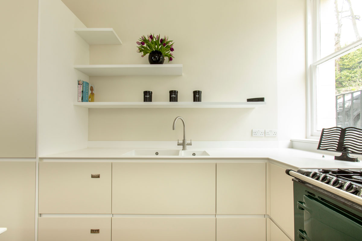 Modern kitchen with Corian sink and worktops