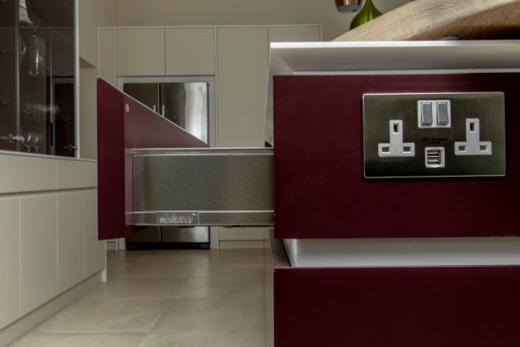 Modern kitchen island with Blum drawers