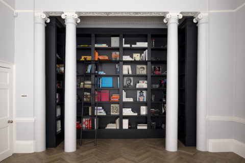 Library bookcase with secret door and ladder