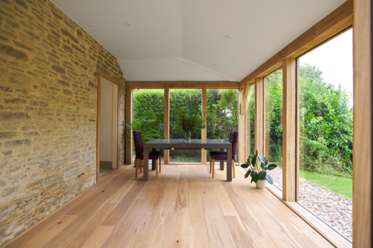 Oak frame orangery with engineered oak flooring