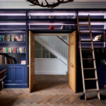 Up-and-over bookshelves in crown-cut oak